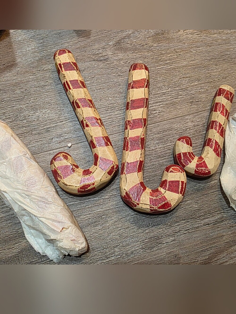 Decorative Red and Cream Wooden Candy Cane Set Of 6